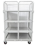 Hella Sturdy Foldable Warehouse Trolley With Reinforced Mesh Cargo Cage And Double Access Doors Commercial Rolling Utility Cart, front view, showcasing mesh structure.