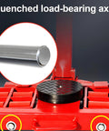 Close-up of quenched load-bearing axis on Heavy Duty 64 Ton Machine Skate Dollies With Hardcore Steel Wheels.
