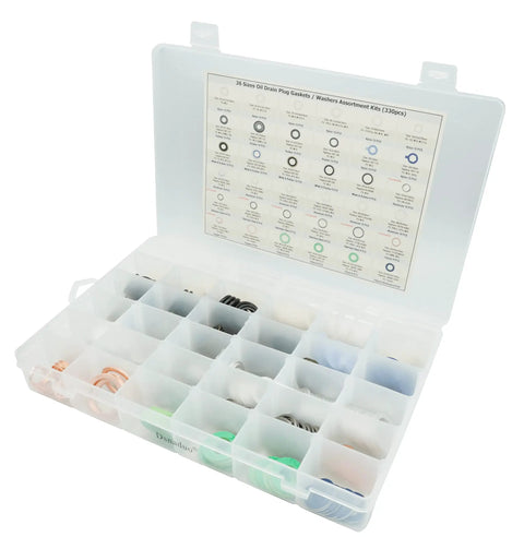 330 Piece Oil Drain Plug Gasket Set With Nylon Gaskets 36 Sizes Assortment Kit for M12 and M14 replacements in open case