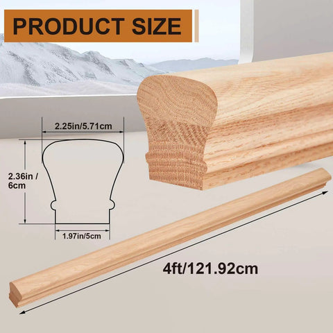 Top Shelf Straight Up Red Oak Arc Handrail For Indoor Staircases And Exterior Porches Featuring Hella Smooth Finish And Heavy Duty Assembly For Quick Weekend Renovations, dimensions shown.