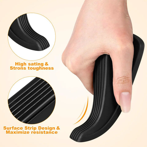 Hand holding Four Pack Built Tough Heavy Duty Door Stoppers Zinc Alloy Wall Protector with Non Slip Surface Wedge for Home