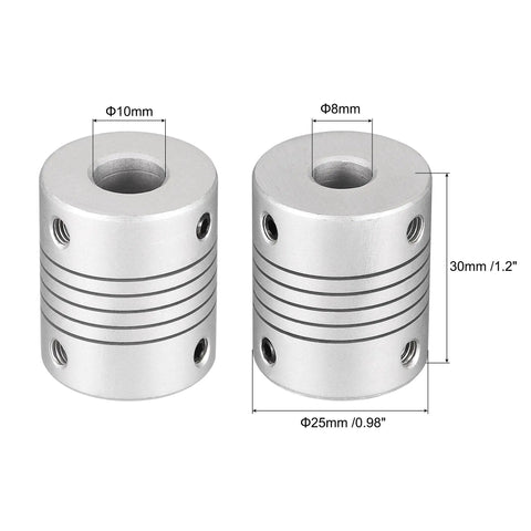 10 To 8 mm Aluminum Shaft Coupling Flexible Spring Coupler For Motors, 30 mm Length, 25 mm Outer Diameter, Zero Backlash