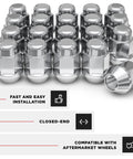 Rugged M12x1.50 Bulge Acorn Lug Nuts For Aftermarket And Factory Wheels 20 pack with triple layer chrome finish