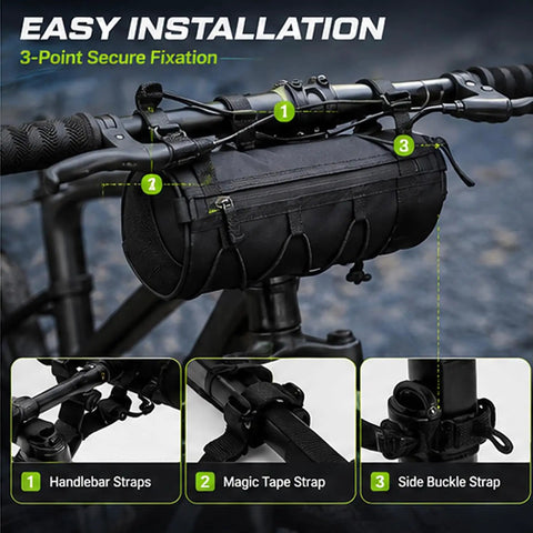 Easy installation of Waterproof Bike Handlebar Bag For Marin Rift Zone 2000 To 2025 with 3-point secure fixation system.