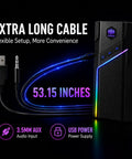 USB and 3.5mm AUX cables with RGB Gaming Speakers For PC Desktop With 21 Lighting Modes, Bluetooth Ready Stereo Computer Speakers.