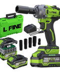 Cordless Half Inch Impact Wrench Kit With 600 Nm Torque, Brushless Motor, 3200 RPM, Includes Two 4.0Ah Batteries, Five Sockets
