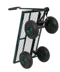 Heavy Duty Metal Deck Garden Cart With 10 Inch Air Tires for farm yard and cargo, large 34 by 18 inch utility wagon, green