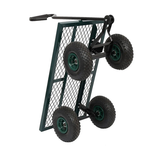 Heavy Duty Metal Deck Garden Cart With 10 Inch Air Tires for farm yard and cargo, large 34 by 18 inch utility wagon, green