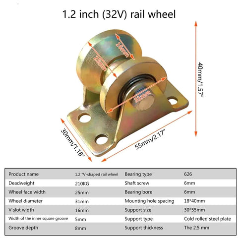 Beefed Up V Wheel Sliding Gate Track Roller With Bracket For Heavy Duty Barn Doors And Gates, dimensions and specs
