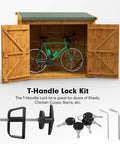 T Handle Shed Door Lock Kit With 5 Keys, Adjustable 5.5 Inch Stem, Beefy Industrial Grade Steel Construction shown in use