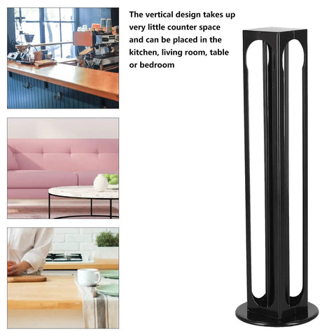 32 Pod Coffee Capsule Holder, 360 Degree Rotating Iron Stand; vertical design next to kitchen, living room, bedroom spaces