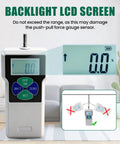 Pro Grade Digital Force Gauge With Backlit Display, Portable Push-Pull Meter For Peak Hold And Real-Time Measurements, A No-Fuss Thrust Meter For Insertion And Extraction Force Testing On The Go.