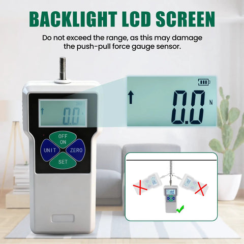 Pro Grade Digital Force Gauge With Backlit Display, Portable Push-Pull Meter For Peak Hold And Real-Time Measurements, A No-Fuss Thrust Meter For Insertion And Extraction Force Testing On The Go.