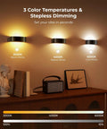 Motion Sensor Wall Light With 5000Mah Battery And Remote Featuring 15 Rgb And Three Warm Modes Dimmable Wireless Sconces on wall displaying three color temperatures.