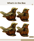 Brass Sparrow Hinge Heads Set Of Four Vintage Bird Figurines, miniature sparrow toppers in solid brass with lifelike feather detailing.