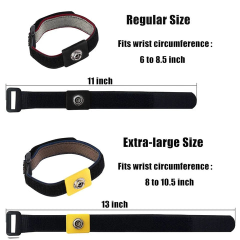 Anti Static Wrist Strap Eleven Inch Grounding Bracelet With Alligator Clip And Extendable Cable No Fuss Adjustable Fits Wrists Six To Eight Point Five Inches Red ESD Safe For PC Repair And Electronics Assembly, shown with size comparison