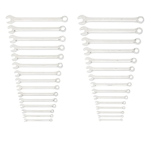 30 Piece Long Pattern SAE And Metric Wrench Set With Racks, 12 Point Wrenches For Tight Spaces, Alloy Steel Construction
