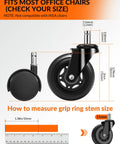 Top Shelf 3 Inch Roller Blade Office Chair Wheels Set Of 5 Straight Up Heavy Duty Caster Replacements for gaming desk chairs, black wheels.