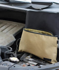 Heavy Duty Tool Pouch Set Large 12 Inch Zipper Bags With Flat Bottom YKK Zippers 3 Pack Multipurpose Canvas Organizer on car engine