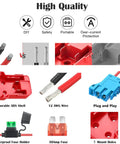 Various components of Ride On Toy Battery Converter Adapter For 18V M18 Style Batteries, Peg Perego Compatible, showing 12AWG wire and 30A fuse