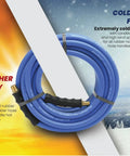 Heavy Duty 3/4 X 50 Ft Rubber Air Hose Rated For 300 Psi with a blue exterior, showcasing flexibility in hot and cold temperatures.