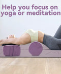 Ultra Plush Velvet Yoga Bolster Set With High Density Foam Cushions For Restorative Yoga And Meditation Rectangular And Cylindrical Meditation Cushions For Super Cozy Ultimate Comfort. Purple velvet set with rectangular and cylindrical bolsters for yoga and meditation.
