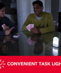 3-in-1 InstaBeam LED Power Failure Night Light illuminating a table during a card game, promoting portable task lighting.