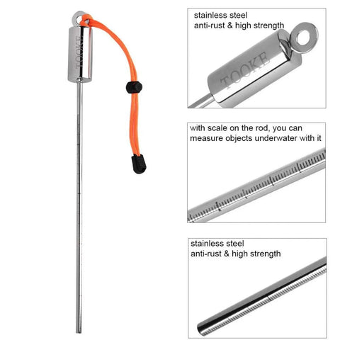 Diving Pointer Stainless Steel Underwater Tickler And Noise Maker With Lanyard For Scuba Diving Built In Measuring Scale Corrosion Resistant