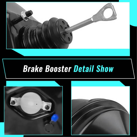 Heavy Duty Vacuum Power Brake Booster Built Hella Tough For Chevy Blazer S10 Pickup GMC Jimmy Sonoma Straight Street Replacement 1998 To 2005 Models close-up of steel diaphragm and mounting hardware.