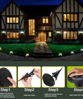 8 Pack Solar Ground Lights Deliver Lit Yard Glow with multicolor LEDs illuminating pathway and installation steps shown
