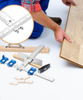 Cabinet Hardware Jig For Handles And Knobs, Aluminum Drill Guide Sleeve, Drawer Pull Template, shown on a woodworking project