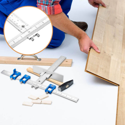 Cabinet Hardware Jig For Handles And Knobs, Aluminum Drill Guide Sleeve, Drawer Pull Template, shown on a woodworking project