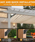 Heavy Duty 45 Degree Angle Support Bracket Set In Black Metal being installed on pergola beam, showcasing easy and quick installation steps.