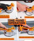 Cordless Tile Vibration Tool Kit With Dual 20V Batteries showing one-hand operation steps