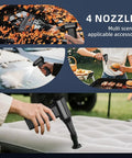 Cordless Air Duster 150000 RPM Turbo Power Mini Handheld Blower with 4 nozzles cleaning leaves, inflating cushions, and more.