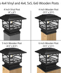 Solar Post Cap Lights Edison Style For Outdoor Posts 4x4 5x5 6x6 LED Warm White Auto On At Dusk attached to wooden posts