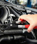 130 Piece Hose Clamp Set With 16 Sizes 6 To 25 mm Swivel Jaw Pliers in use on engine radiator hoses