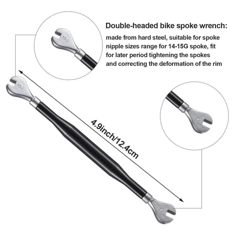 Double-head spoke wrench from Six Piece Bicycle Spoke Tool Kit With Tire Lever For On The Go Bike Repair, 4.9 inch, hard steel.