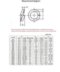 Measurement diagram for Rectangular Spring Release Lock Washers Sorting Kit with dimensions for M2 to M30 sizes.