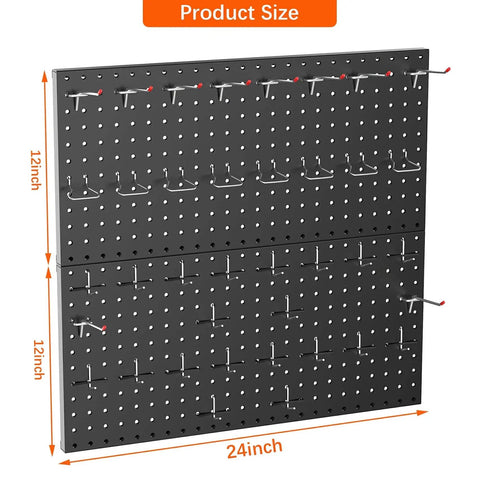 Heavy Duty Metal Pegboard Wall Organizer for Garage and Workshop 24 By 24 Inch Panels with hooks for tool storage