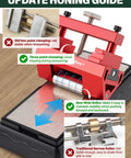 Updated honing guide on double-sided chisel sharpening kit with diamond stones, includes new wide roller for stability.