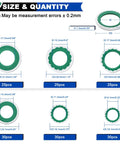 165 Piece AC Seal Washer Kit For Automotive Compressors Six Size Set Green Universal Gasket Washers dimensions and quantities