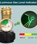 Propane Tank Gauge For 5-20 Lb Cylinders, QCC1 Type 1 Connector Compatible, Easy Gas Level Indicator for RVs, grills, brass build