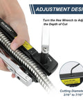 Heavy Duty Workhorse MC Cable Cutter adjusts cut depth with hex wrench, for 3/16 to 7/10 inch BX AC MCAP Greenfield cable.