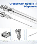 7-piece grease gun needle tip kit with metal fittings and clear storage tube for tight spaces