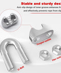 Heavy Duty 20 Piece 304 Stainless Steel Wire Rope Clip Clamp Kit with anti-slip groove, U-bolt, saddle, and hex nuts.