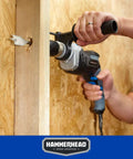 Hammerhead 7.5-Amp 1/2-in variable-speed hammer drill with 6-bit set, corded, drilling wood.