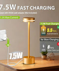 7.5W fast charging Gold Modern Cordless Table Lamp Set Two Pack Dope Rechargeable Aluminum Touch Lamps, USB-C charging