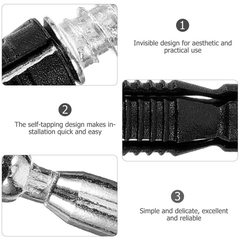 Close-up of Invisible Cam Lock Furniture Connectors Kit with nylon dowels and self-tapping design for quick easy assembly.