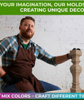 Person showcasing Roman Style Balustrade Molds 2 Piece DIY Concrete Column Forms, holding a mold in a workshop.